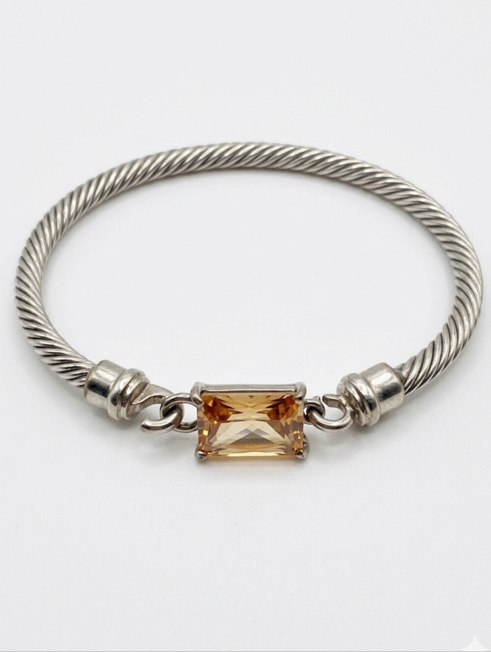 Sterling-Tone Twisted Cable Bracelet with Amber-Cut Citrine Stone